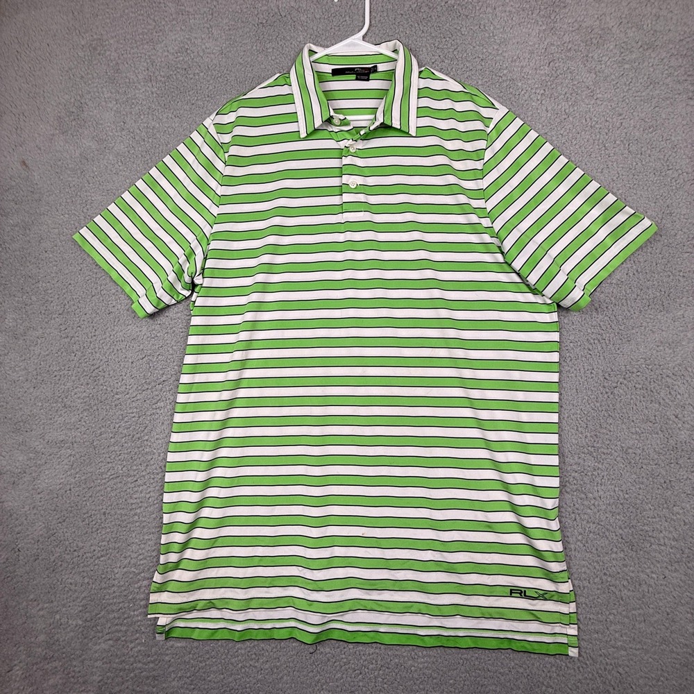 RLX Ralph Lauren Men's XL Striped Performance Golf‎ Polo Shirt Green White